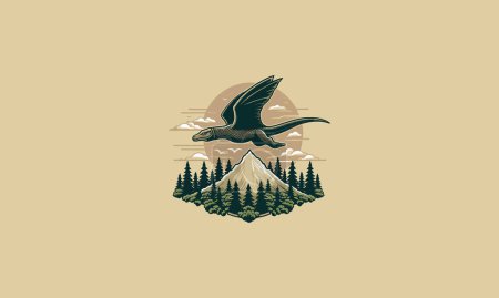 Ilustración de Dragón volador en el bosque de montaña vector de diseño plano - Imagen libre de derechos