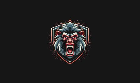 Illustration for Head monkey angry with shield vector logo design - Royalty Free Image
