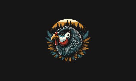 Illustration for Guinea fowl head on forest vector artwork design - Royalty Free Image