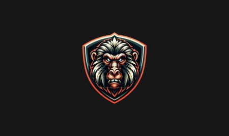 Illustration for Head monkey angry with shield vector logo design - Royalty Free Image