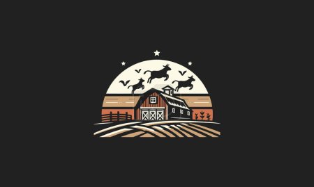 Illustration for Cow farm on village vector logo design - Royalty Free Image
