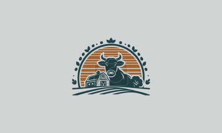 Illustration for Cow farm on village vector logo design - Royalty Free Image