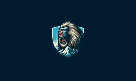 Illustration for Head baboon angry and shield vector logo design - Royalty Free Image
