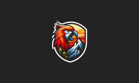 Illustration for Head parrot angry with shield vector logo design - Royalty Free Image