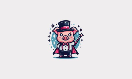 Téléchargez les illustrations : Porc portant uniforme magicien vecteur mascotte design - en licence libre de droit