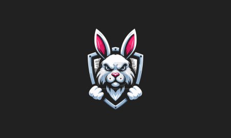 Ilustración de Cabeza de conejo enojado en escudo vector mascota diseño logo - Imagen libre de derechos