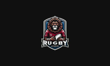head lion with shield vector illustration logo design of rugby