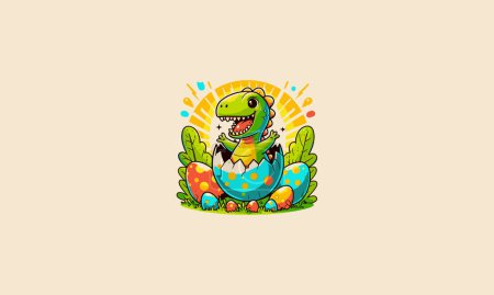 Dino came out of his egg smiling vector flat design