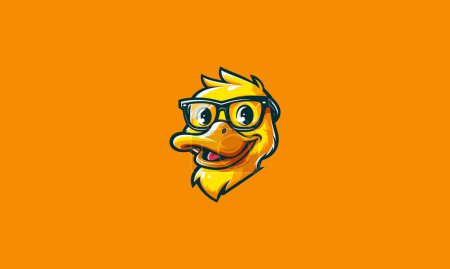 Kopf Ente trägt Sonnenbrille Lächeln Vektor Maskottchen flaches Design