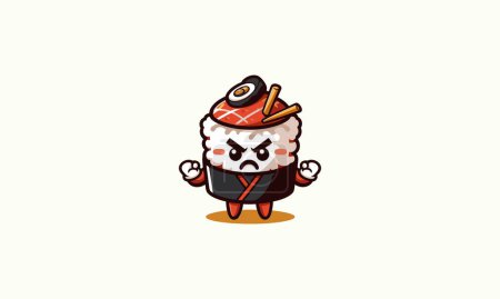 Charakter von Sushi wütend Vektor Illustration flaches Design