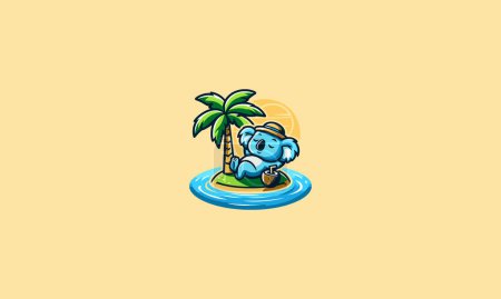 koala relaxing under a palm tree on the island vector flat design