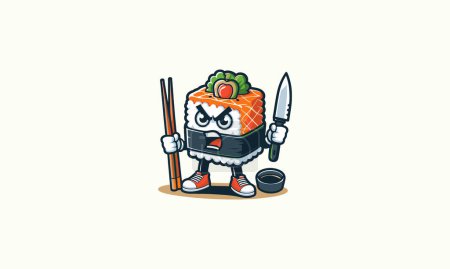 character of sushi angry vector illustration flat design