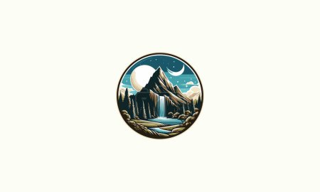 view beauty mountains and waterfalls vector flat design
