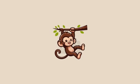 a small monkey was hanging on a tree vector flat design
