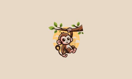 a small monkey was hanging on a tree vector flat design