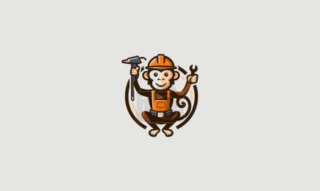 monkey wearing uniform worker vector flat design logo