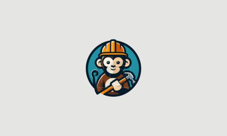 monkey wearing uniform worker vector flat design logo