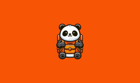 panda wearing backpack orange vector mascot design