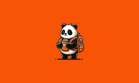 panda portant un sac à dos design de mascotte vecteur orange
