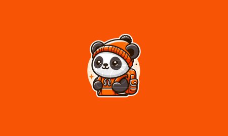 panda vistiendo mochila naranja vector mascota diseño