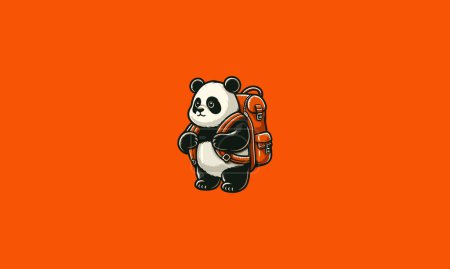 panda portant un sac à dos design de mascotte vecteur orange