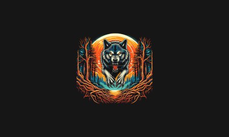 wolf angry on forest vector illustration artwork design