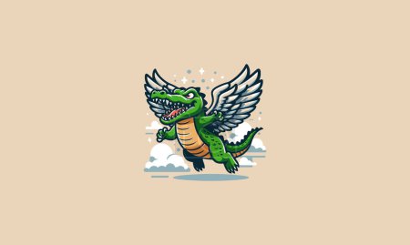 crocodile with wings vector illustration mascot flat design