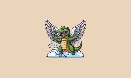crocodile with wings vector illustration mascot flat design
