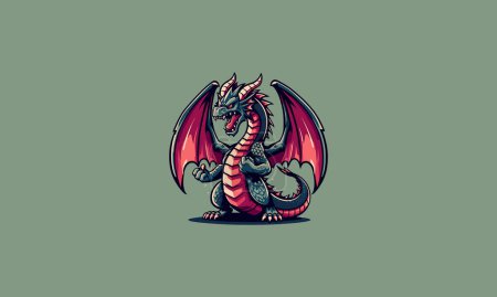Ilustración de Dragón con alas enojado vector mascota diseño - Imagen libre de derechos