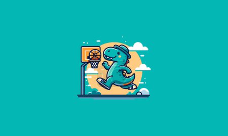 dragon cute playing basket ball vector illustration flat design