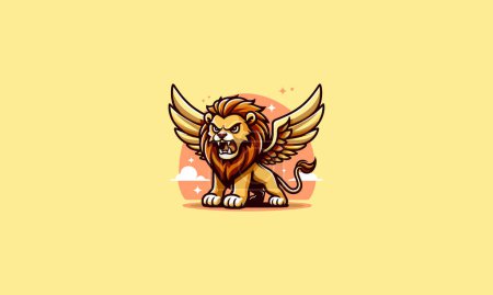 Illustration for Cartoon lion angry with wings vector illustration mascot design - Royalty Free Image