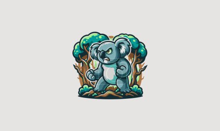 koala on forest angry vector illustration flat design