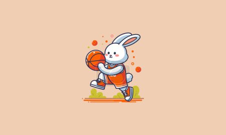 Ilustración de Conejo jugando cesta bola vector ilustración plano diseño - Imagen libre de derechos