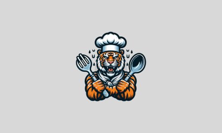 head tiger angry chef vector mascot design