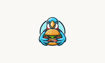 perroquet manger burger vecteur illustration mascotte design