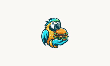 perroquet manger burger vecteur illustration mascotte design