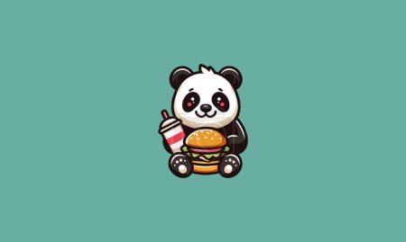 Téléchargez les illustrations : Panda mignon manger burger vecteur illustration mascotte design - en licence libre de droit