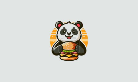 Téléchargez les illustrations : Panda mignon manger burger vecteur illustration mascotte design - en licence libre de droit