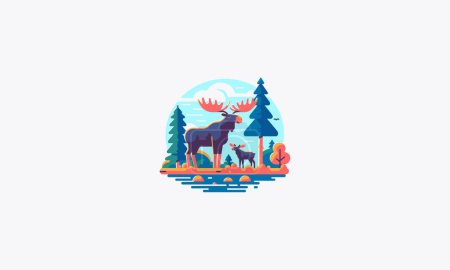 moose on forest vector illustration flat design