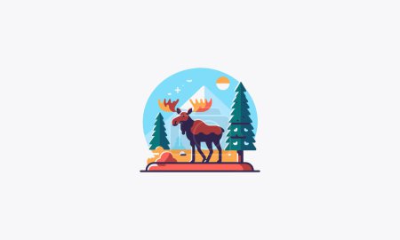 moose on forest vector illustration flat design