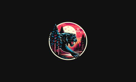 negro pantera enojado en bosque vector ilustración plano diseño vibrante color