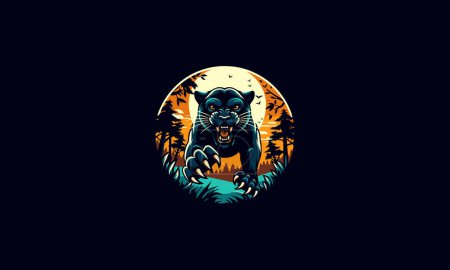 Schwarzer Panther wütend auf Waldvektor Illustration flaches Design lebendige Farbe