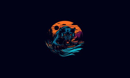 black panther angry on forest vector illustration flat design vibrant colour