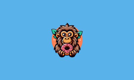 Ilustración de Mono lindo comer donas vector ilustración logo diseño - Imagen libre de derechos