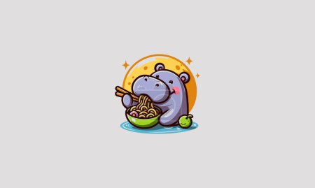 hippo eat noodle vector illustration logo design