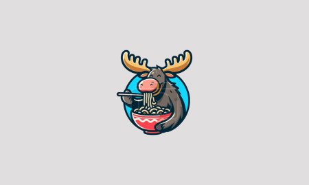 moose eat noodle vector illustration flat design