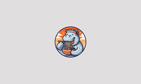 hippo essen nudel vektor illustration logo design