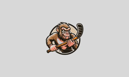 Illustration for Monkey playing hokey vector flat design - Royalty Free Image