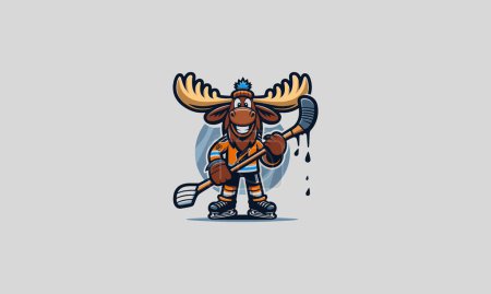 Illustration for Moose playing hockey vector illustration flat design - Royalty Free Image