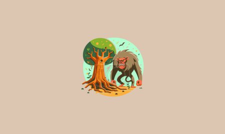 singe en colère avec arbre vecteur plat design
